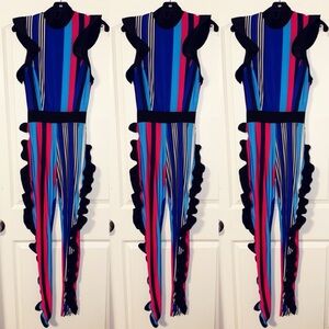 Colorful Striped Jumpsuit with Ruffle Details